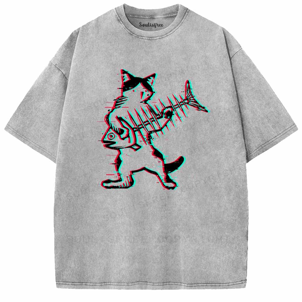 Soulisfree  Glitch Cat Rocker Washed Tee