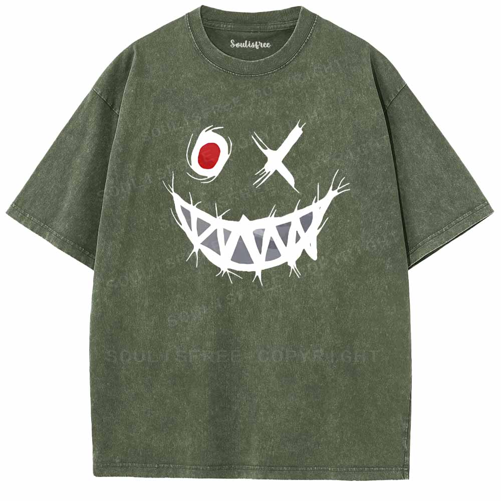Soulisfree  Funny Smiley Face Washed Tee