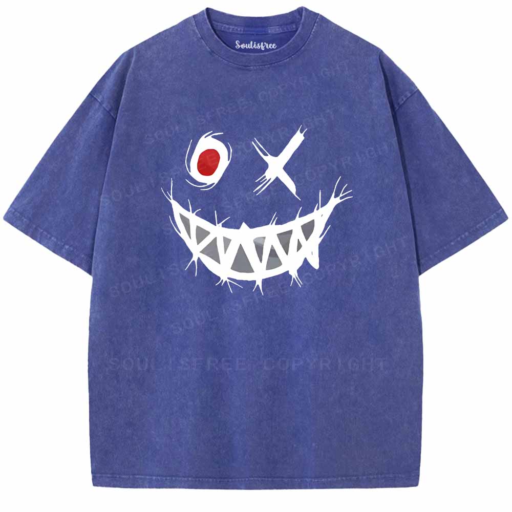 Soulisfree  Funny Smiley Face Washed Tee