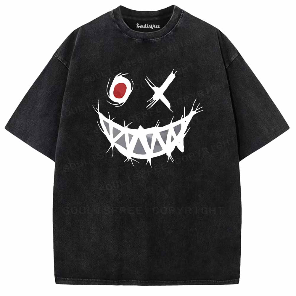Soulisfree  Funny Smiley Face Washed Tee