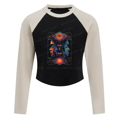 Self-exploration Block Raglan Long Sleeve Crop Top