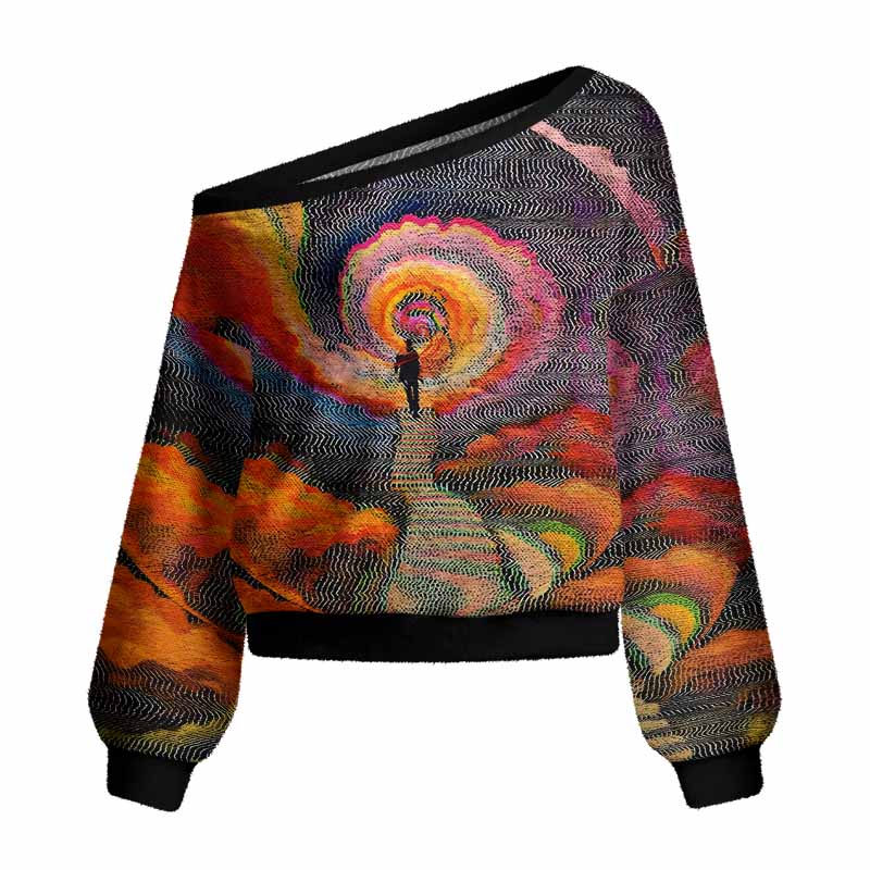 Soulisfree Chromatic Wave Abstraction Women's Fuzzy Crewneck Sweater