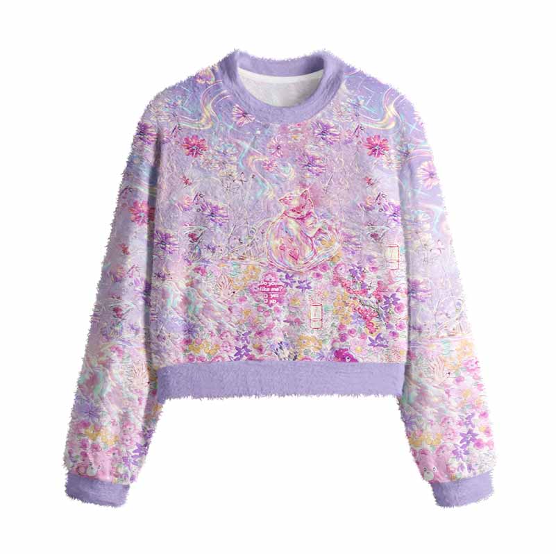 Soulisfree Iridescent Floral Fantasy Women's Fuzzy Crewneck Sweater