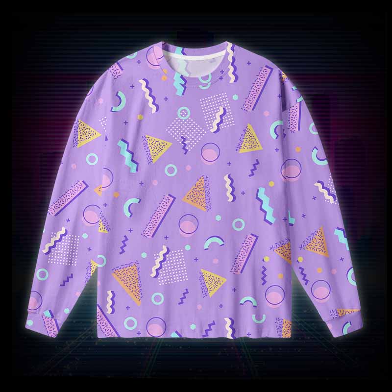 Soulisfree Playful Neon Geometry Long Sleeve Cotton Tee