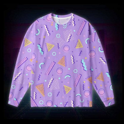Soulisfree Playful Neon Geometry Long Sleeve Cotton Tee