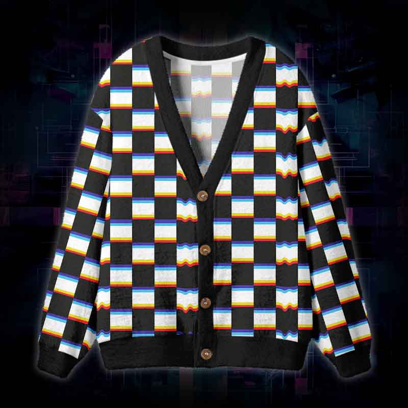 Soulisfree Digital Frequency Fuzzy Cardigan Sweater