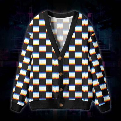 Soulisfree Digital Frequency Fuzzy Cardigan Sweater