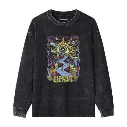 Psychedelic Elements Washed Long Sleeve Shirt