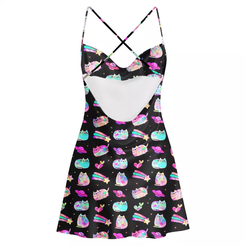 Soulisfree Cosmic Kitten Cowl Neck Satin Mini Dress