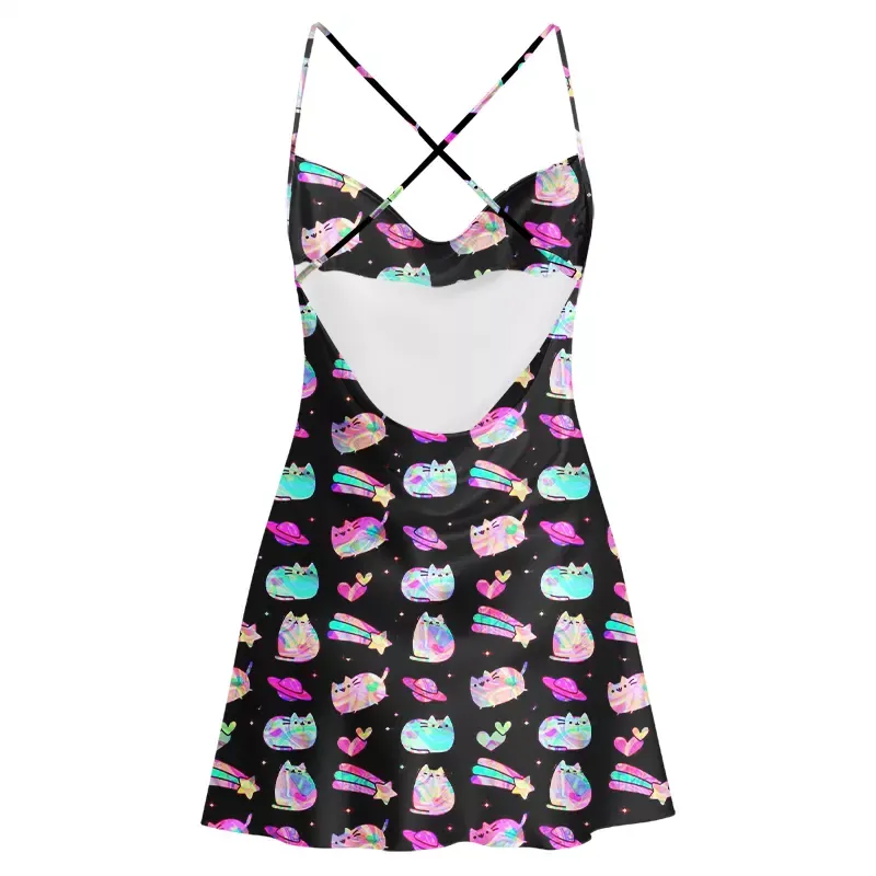 Soulisfree Cosmic Kitten Cowl Neck Satin Mini Dress