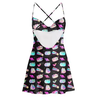 Soulisfree Cosmic Kitten Cowl Neck Satin Mini Dress