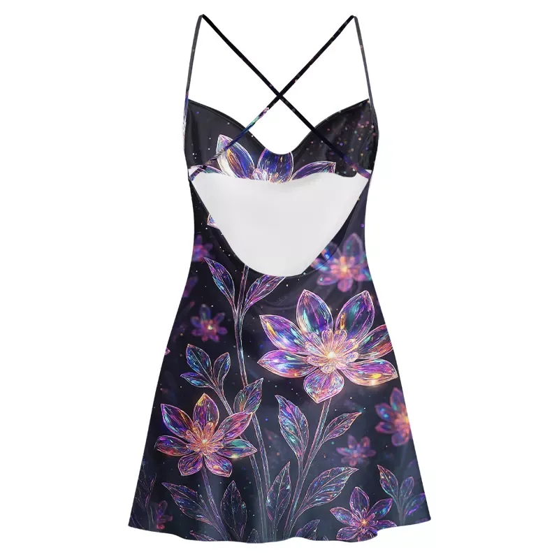 Soulisfree Glow-in-the-Dark Iridescent  Cowl Neck Satin Mini Dress