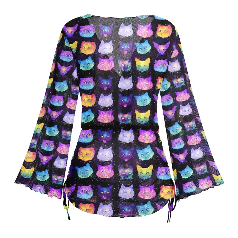 Soulisfree Cosmic Cats Sheer Mesh Cover Up