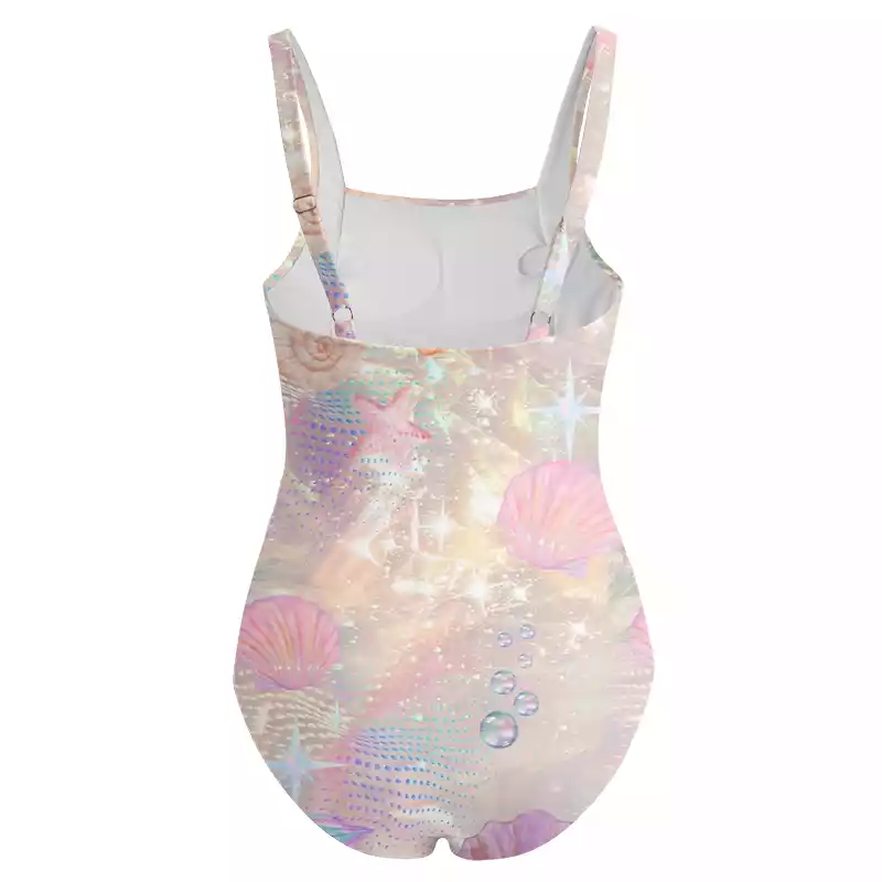 Soulisfree Holographic Beach Seashell One‑Piece Swimsuit