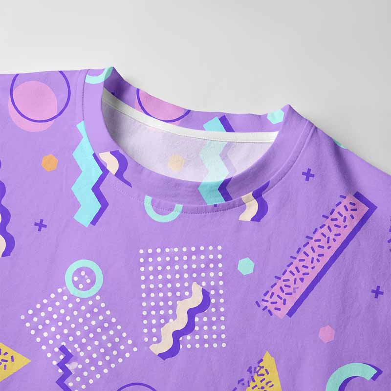 Soulisfree Playful Neon Geometry Long Sleeve Cotton Tee