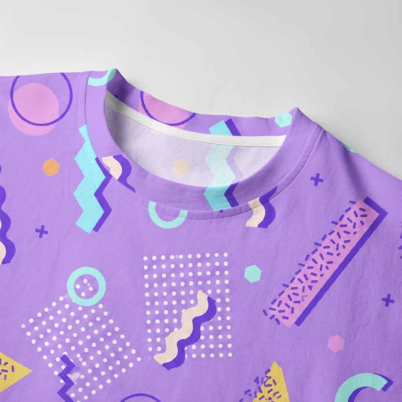 Soulisfree Playful Neon Geometry Long Sleeve Cotton Tee