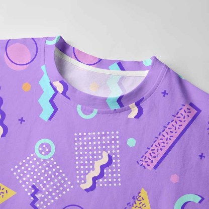 Soulisfree Playful Neon Geometry Long Sleeve Cotton Tee
