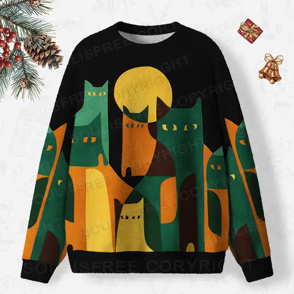 Midnight Cat Colony Ugly Christmas Knit Sweatshirt