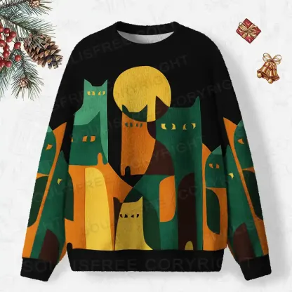 Midnight Cat Colony Ugly Christmas Knit Sweatshirt