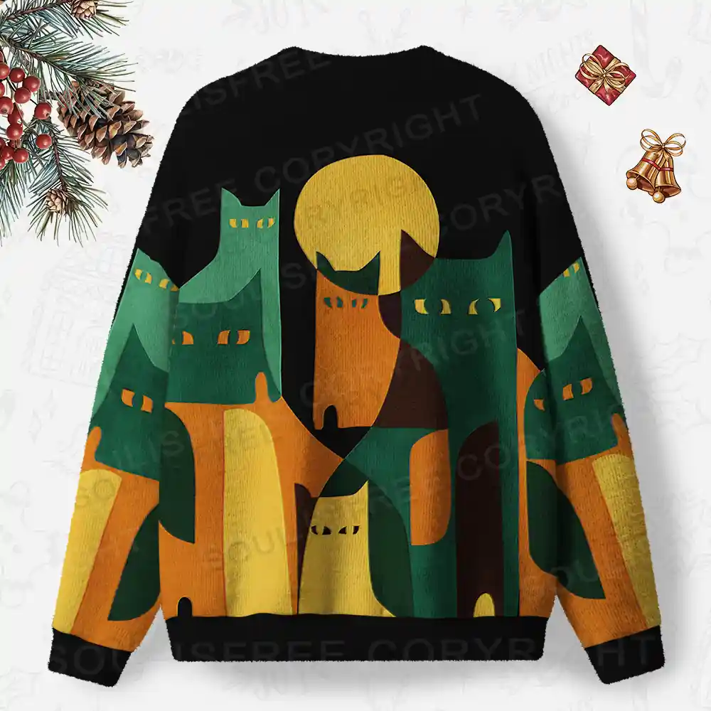 Midnight Cat Colony Ugly Christmas Knit Sweatshirt
