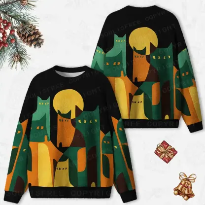 Midnight Cat Colony Ugly Christmas Knit Sweatshirt