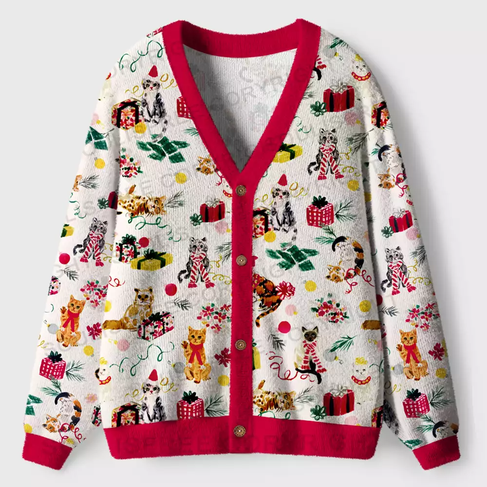 Festive Felines Cardigan Sweaters