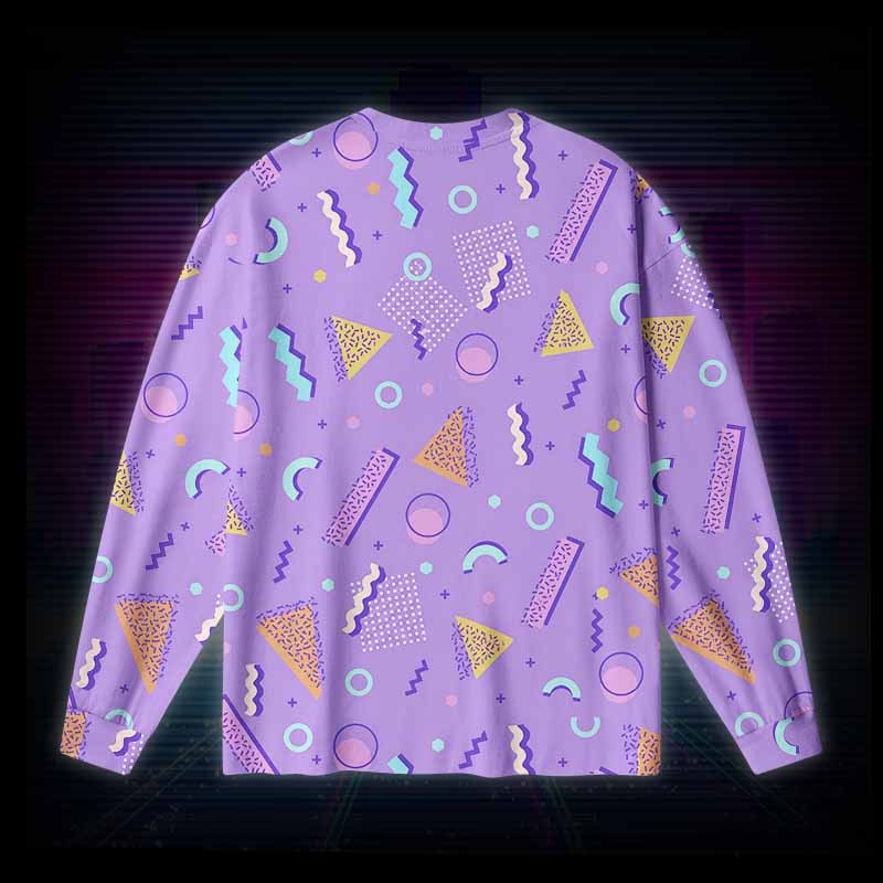 Soulisfree Playful Neon Geometry Long Sleeve Cotton Tee