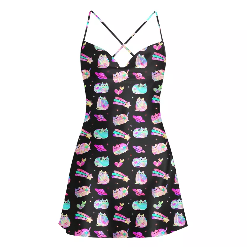 Soulisfree Cosmic Kitten Cowl Neck Satin Mini Dress