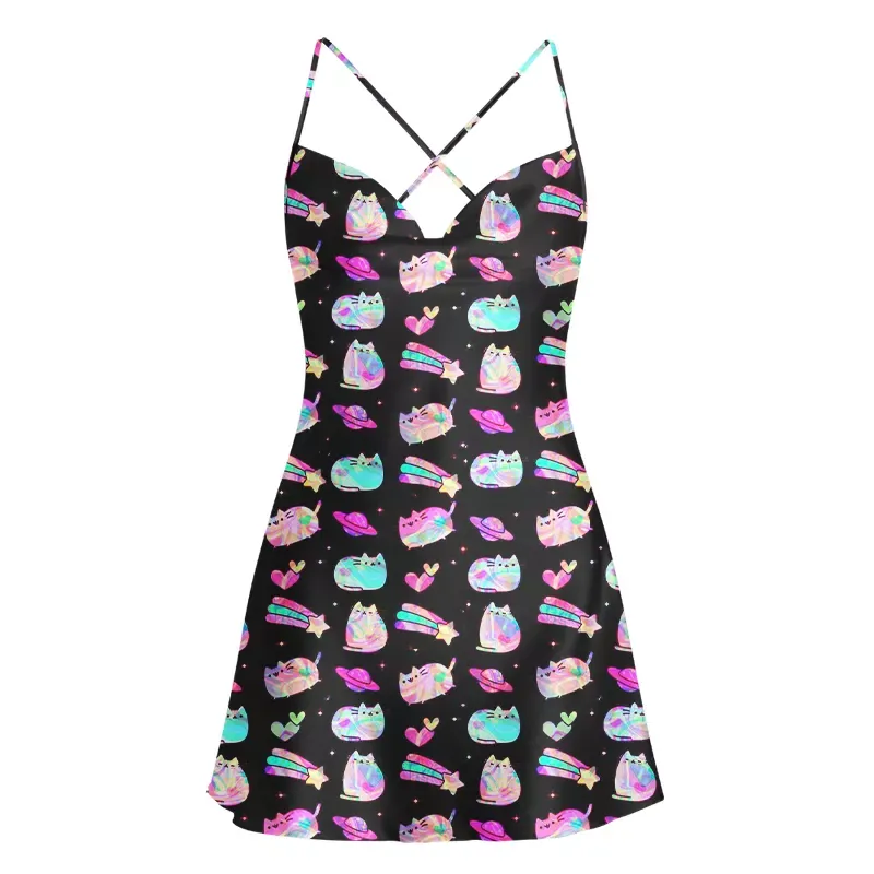 Soulisfree Cosmic Kitten Cowl Neck Satin Mini Dress