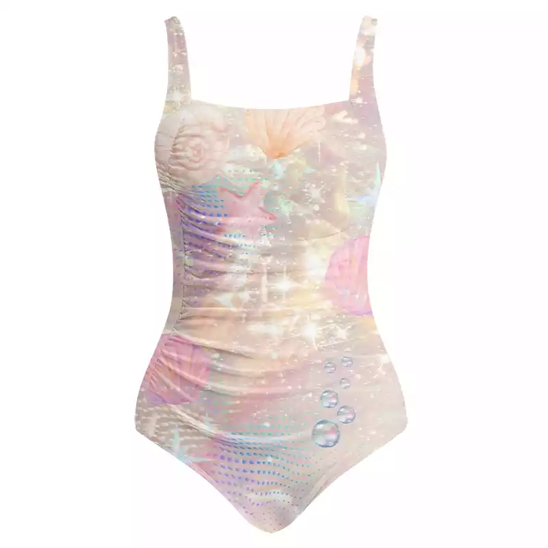 Soulisfree Holographic Beach Seashell One‑Piece Swimsuit