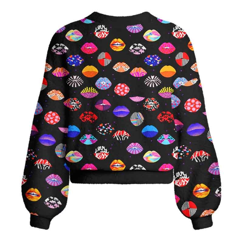 Soulisfree Holo Kiss Women's Fuzzy Cardigan Sweater