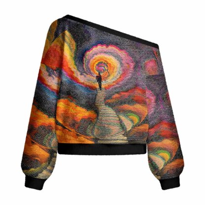 Soulisfree Chromatic Wave Abstraction Women's Fuzzy Crewneck Sweater
