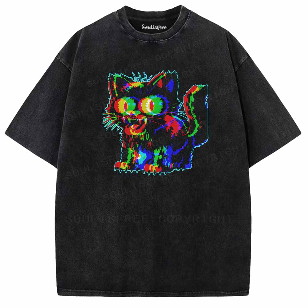 Soulisfree  Glitch Cat Washed Tee