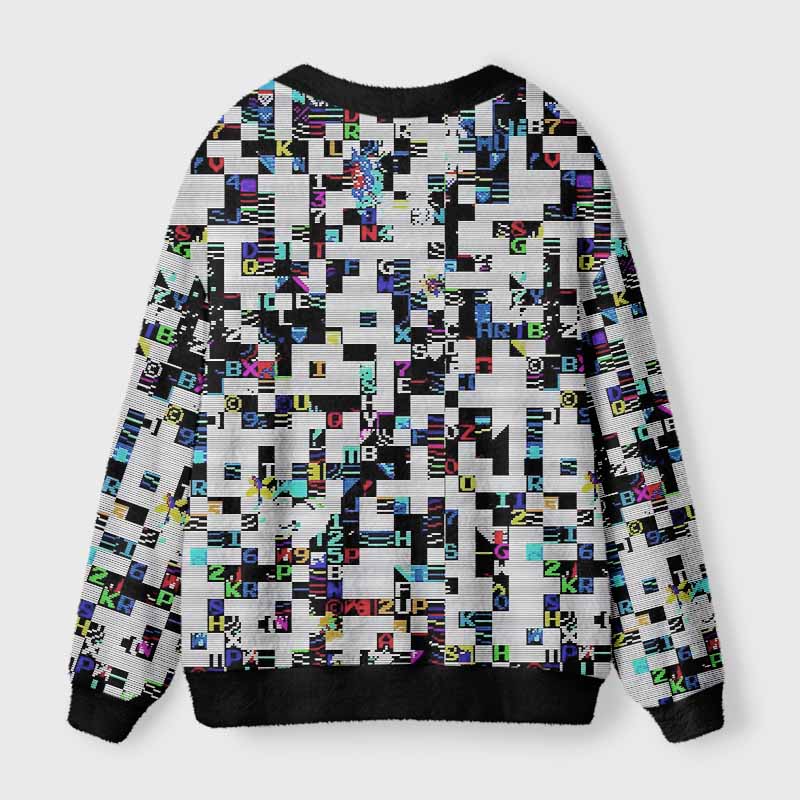 Soulisfree DIGITAL BREAKDOWN Fuzzy Cardigan Sweater 