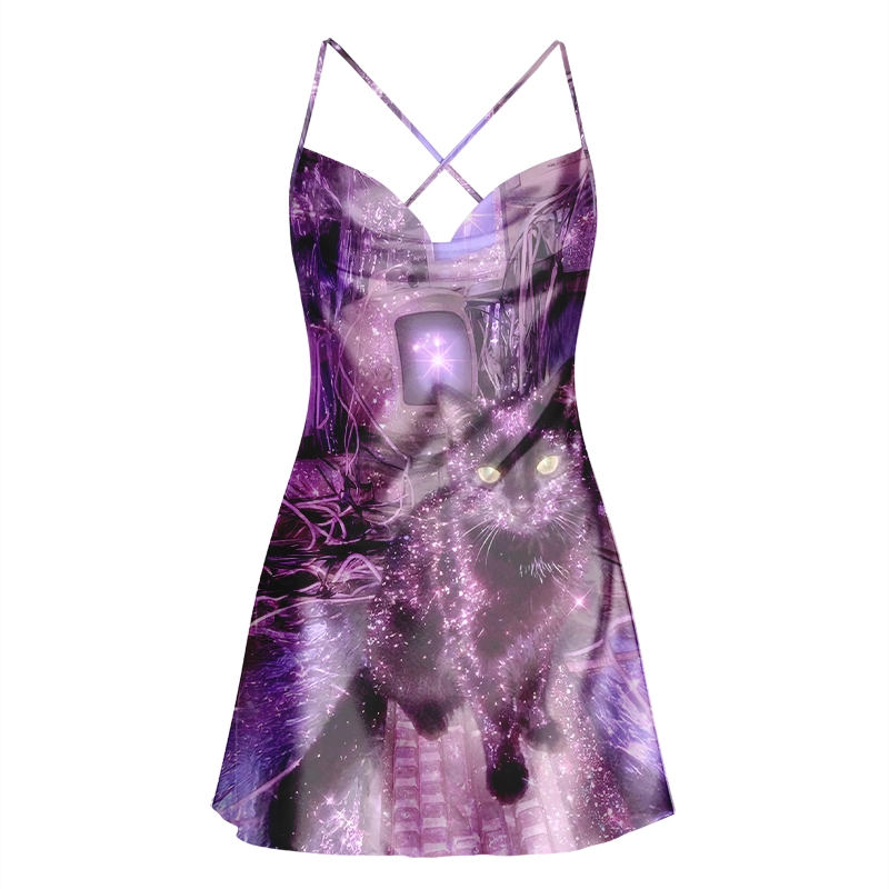 Soulisfree PURPLE WITCH CAT Cowl Neck Satin Mini Dress