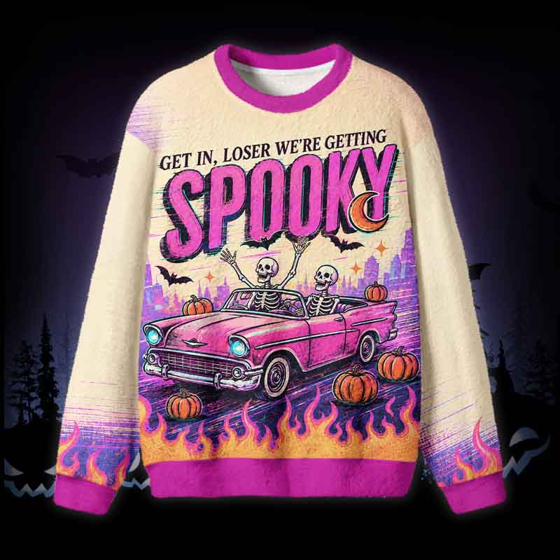 Soulisfree Getting Spooky Sweatshirt Fuzzy Crewneck Sweater