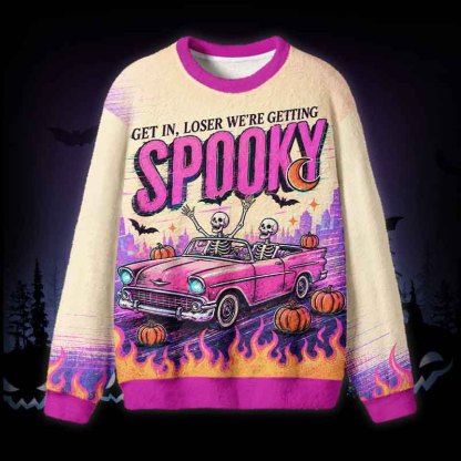 Soulisfree Getting Spooky Sweatshirt Fuzzy Crewneck Sweater