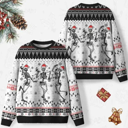 Jolly Dancing Skeletons Ugly Christmas Knit Sweatshirt