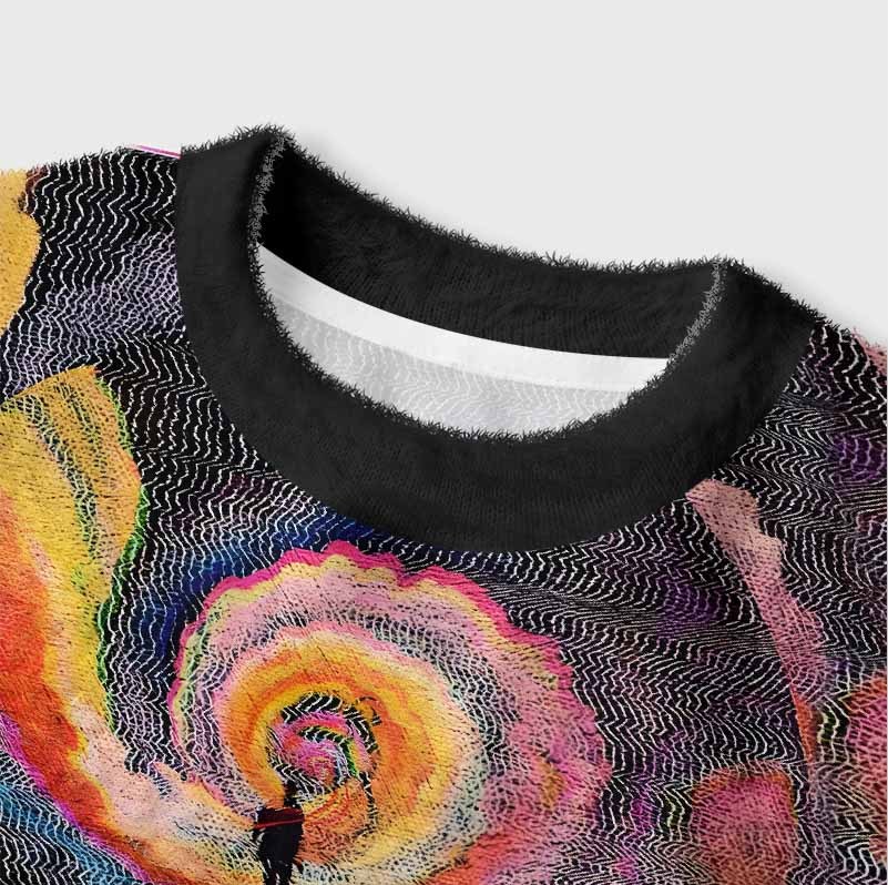 Soulisfree Chromatic Wave Abstraction Women's Fuzzy Crewneck Sweater