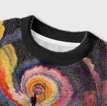Soulisfree Chromatic Wave Abstraction Women's Fuzzy Crewneck Sweater