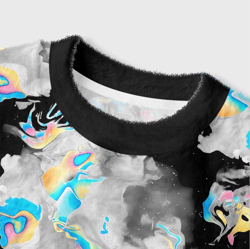Soulisfree Cyber Iridescent Fluid Women's Fuzzy Crewneck Sweater