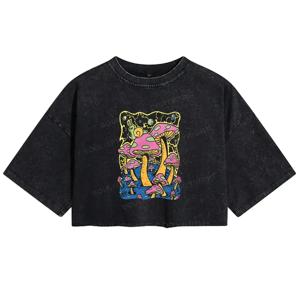 Designed Mushroom World Washed Crop T-shirt