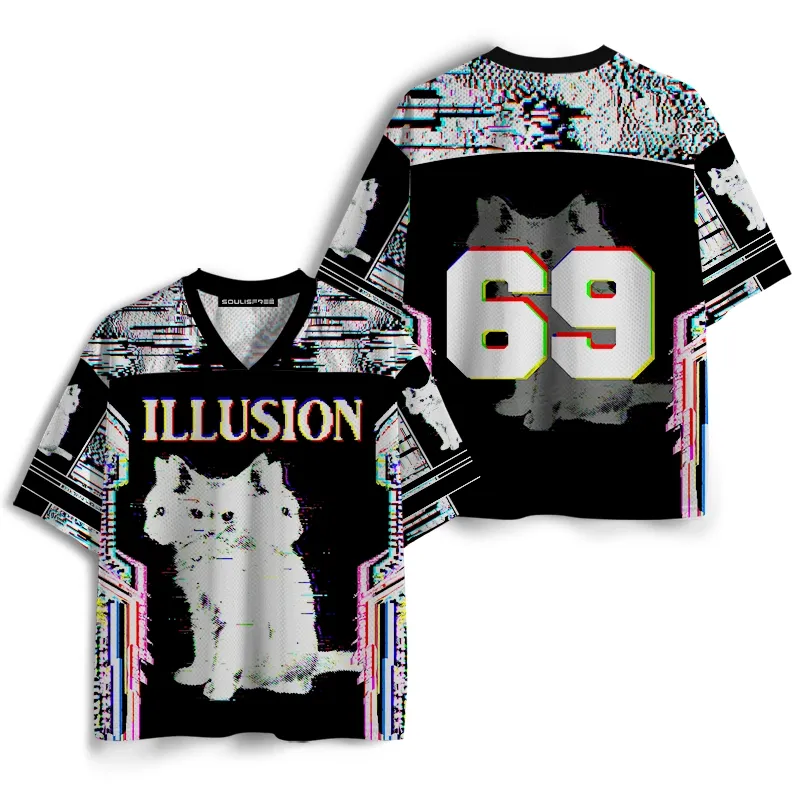 Soulisfree Glitch Cat Illusion Mesh Jersey