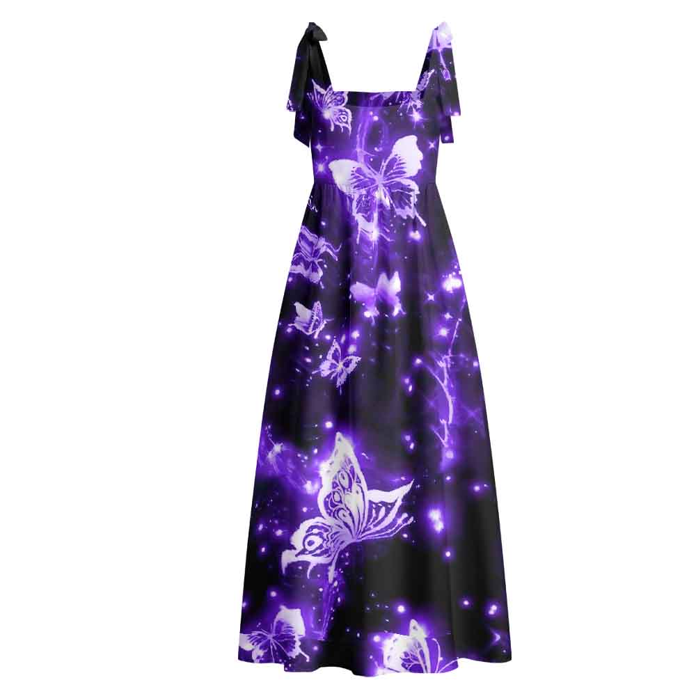 Soulisfree Neon Butterfly Maxi Dress – Bow Strap