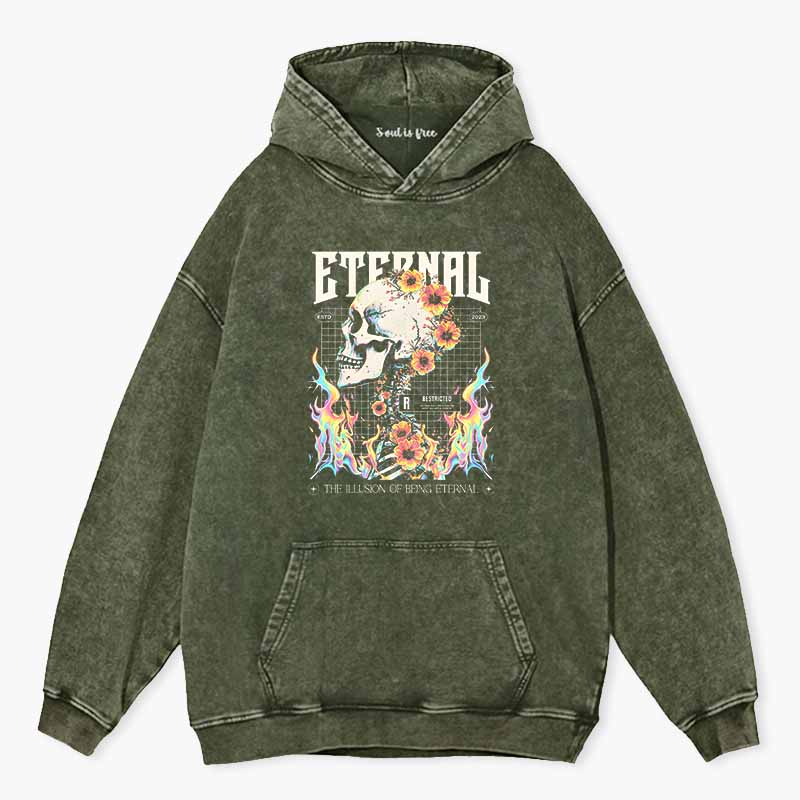 Soulisfree Skull & Bloom Aesthetic  Washed Hoodie