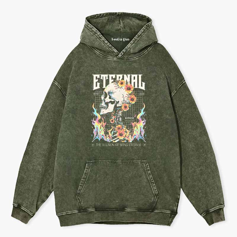 Soulisfree Skull & Bloom Aesthetic  Washed Hoodie