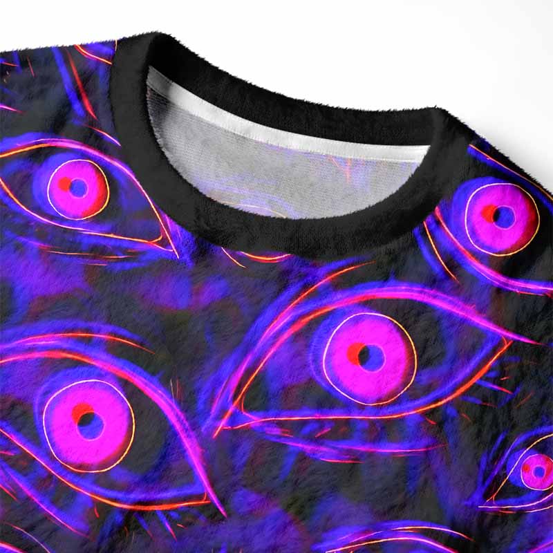 Soulisfree Neon Eyes of the Universe Fuzzy Crewneck Sweater