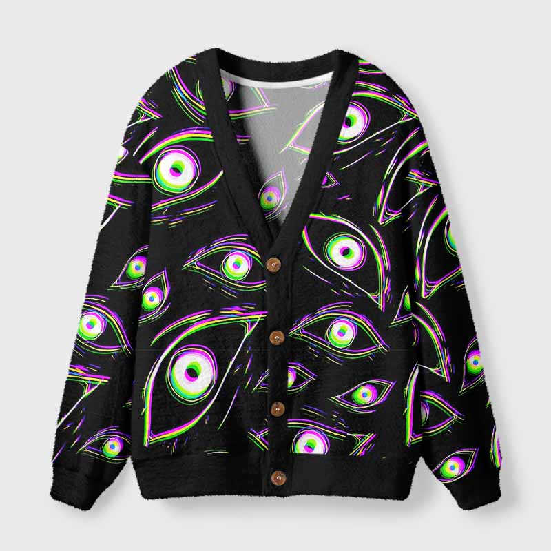 Soulisfree Glitch Vision Fuzzy Cardigan Sweater