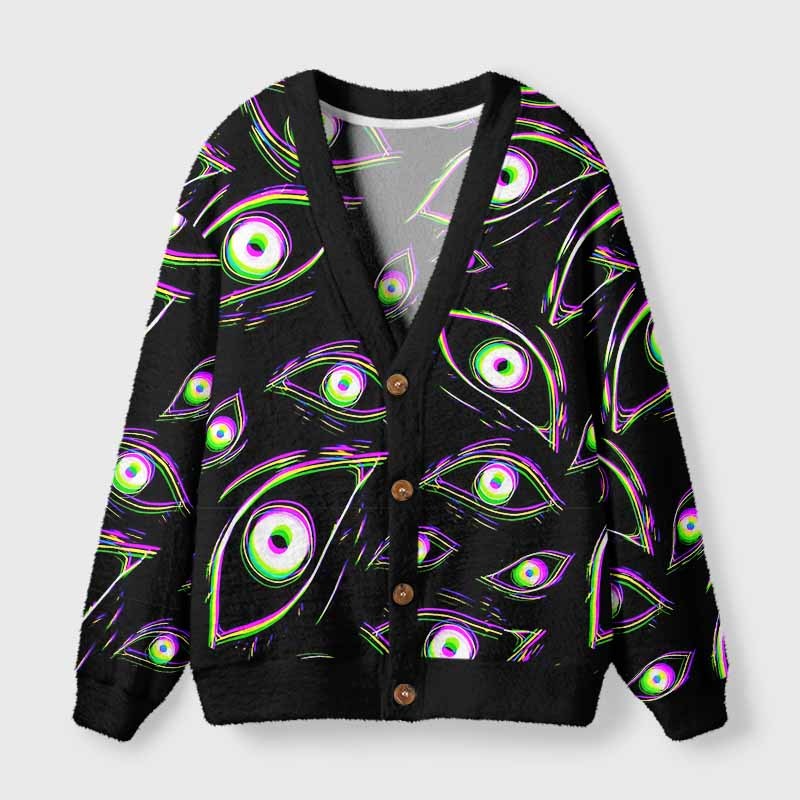 Soulisfree Glitch Vision Fuzzy Cardigan Sweater