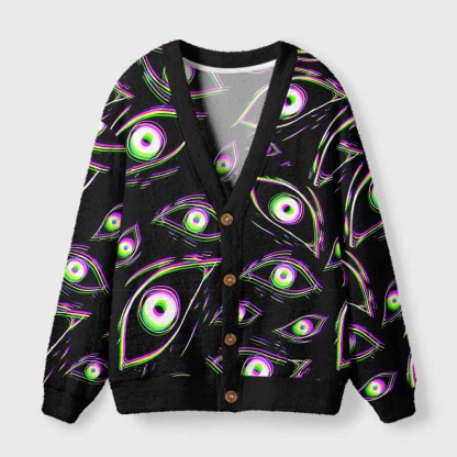 Soulisfree Glitch Vision Fuzzy Cardigan Sweater